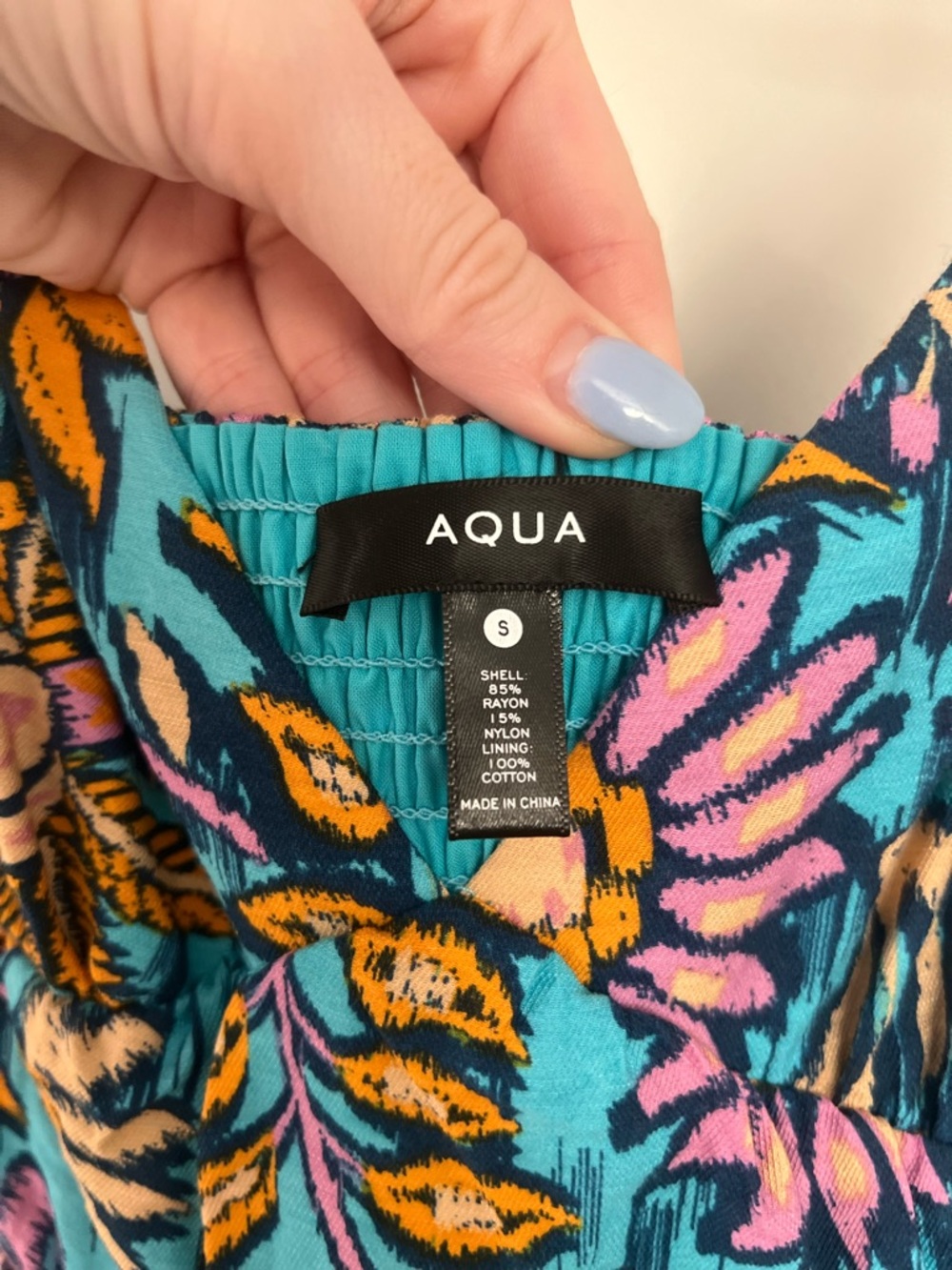 AQUA Teal Floral Print Maxi Dress with Pink & Yellow Accents - Picture 2 of 3